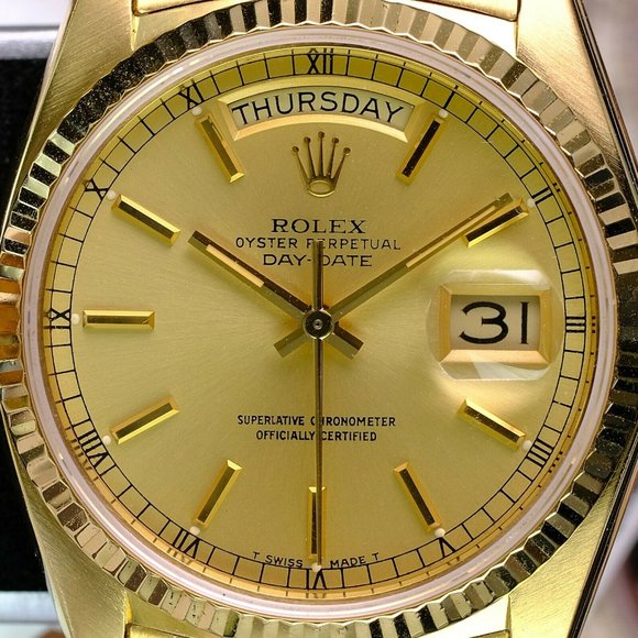 Rolex Watch Day-Date 18038 18K Yellow Gold Champagne Index Dial ALL FACTORY - Picture 2 of 9